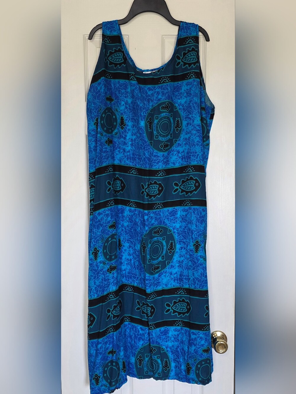 Carolina Bay Plus Sleeveless Blue Fish Printed Tank Maxi Dress